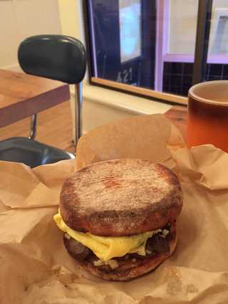 Humble yet delicious breakfast roll at B-side Foods