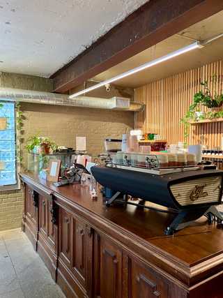 A gorgeous old coffee counter at Boxcar Social