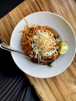 A delicious tofu and noodle dish at Burma Love