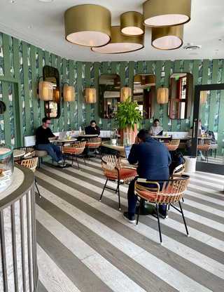 Green modern interiors of Dodo Bird Donuts at Bird Rock