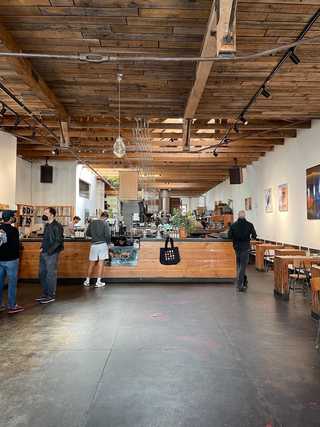 High roofed entrance of Four Barrel Coffee