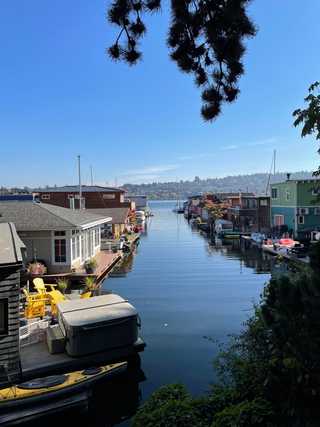 Colourful boathouses on Union Lake