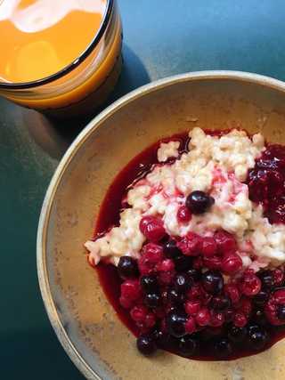 A close up of a breakfast berry porridge