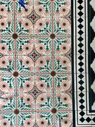 Colourful tiled floor at Media Noche