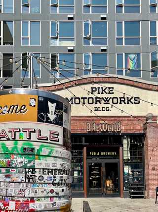 Outside a local brewery pub