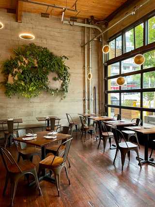 Modern indoors at Plum Bistro