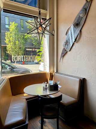 A cosy corner table at Rocket Taco