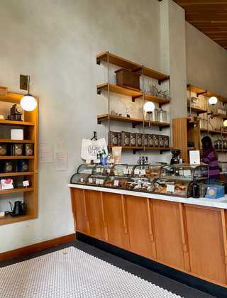 Mid-century pastry counter at Sightglass Coffee