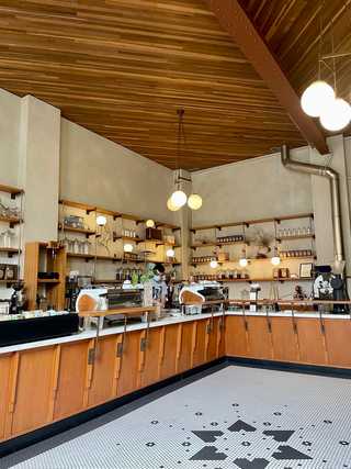 Mid-century coffee counter at Sightglass