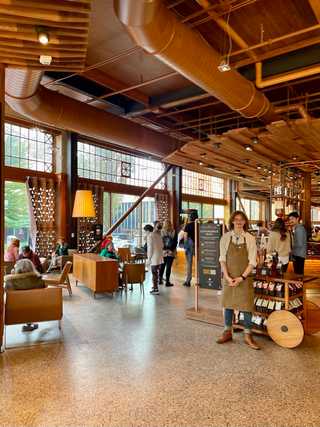 Spacious modern entrance to Starbucks Reserve
