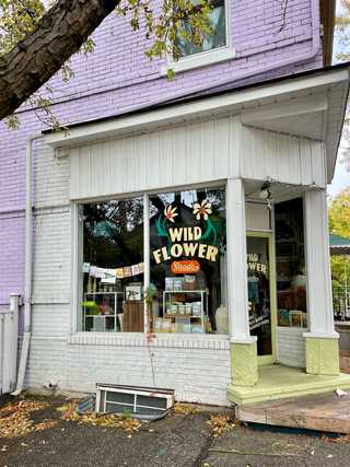 The colourful facade of a vintage shop