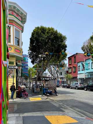 Colourful Twentyfourth Ave with bunting