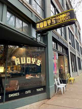 Outside of a local trendy barber