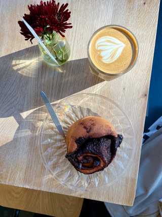 A coffee and chocolate babka at Volunteer Park Cafe