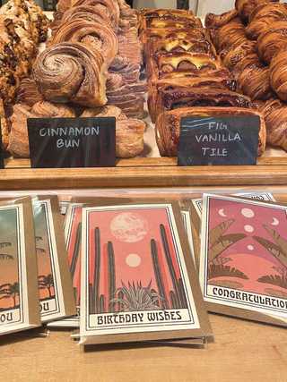 Cards and pastries at Wayfarer Bread and Pastry